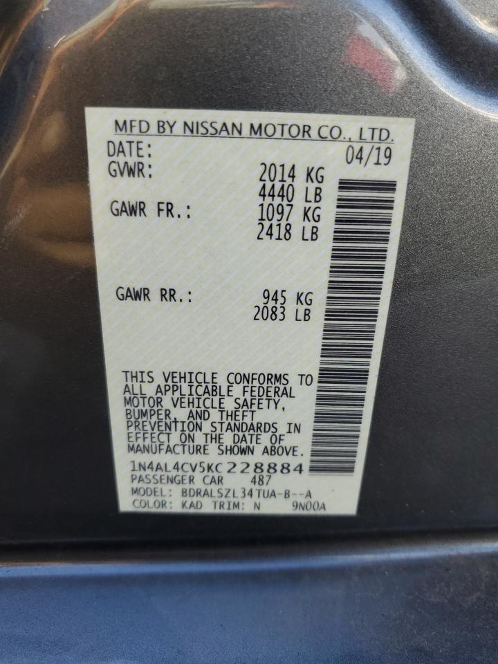 1N4AL4CV5KC228884 2019 Nissan Altima Sr