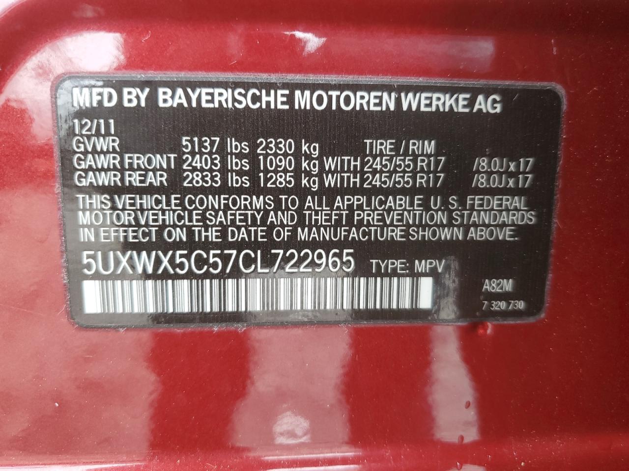 5UXWX5C57CL722965 2012 BMW X3 xDrive28I