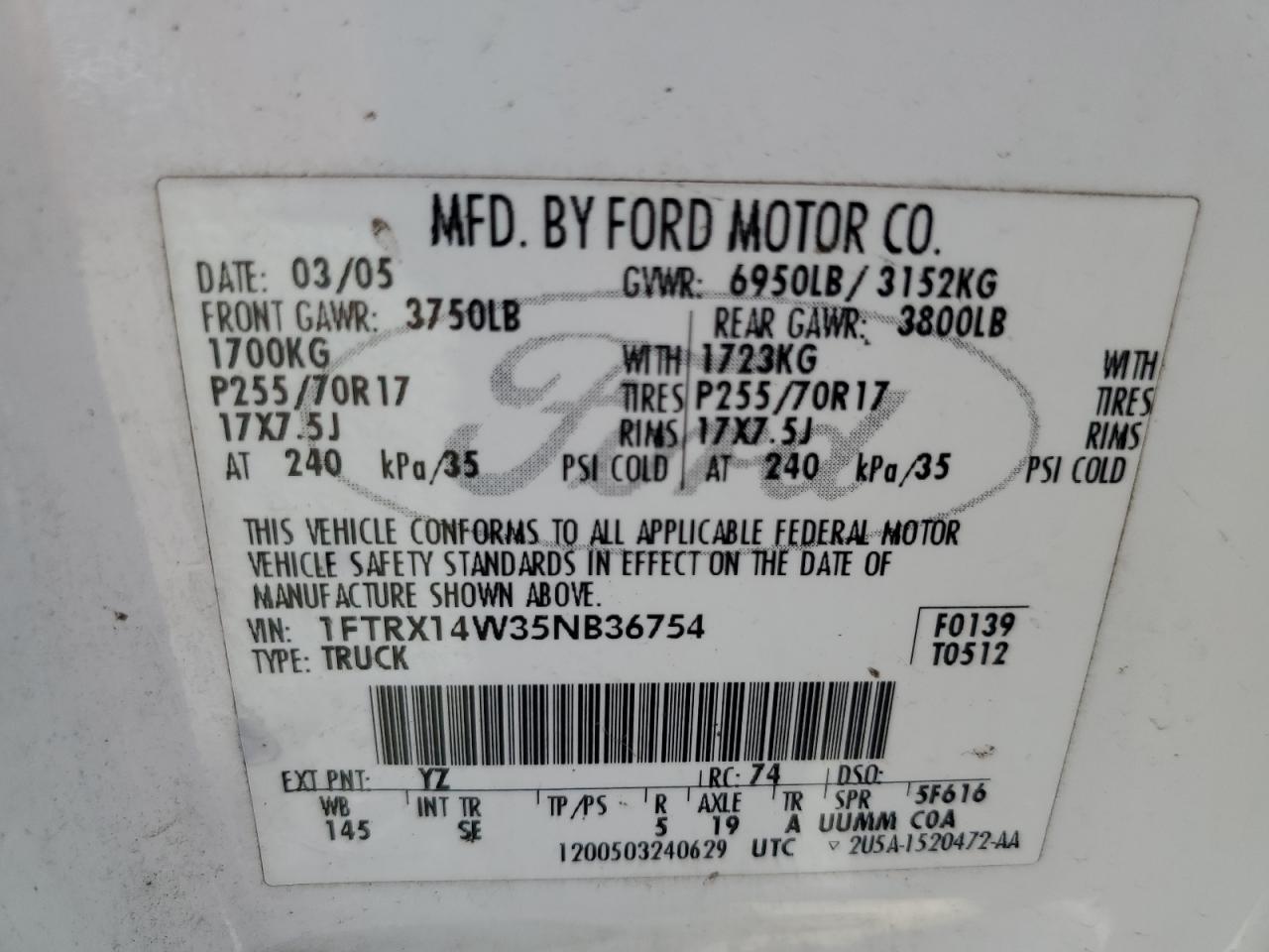 1FTRX14W35NB36754 2005 Ford F150