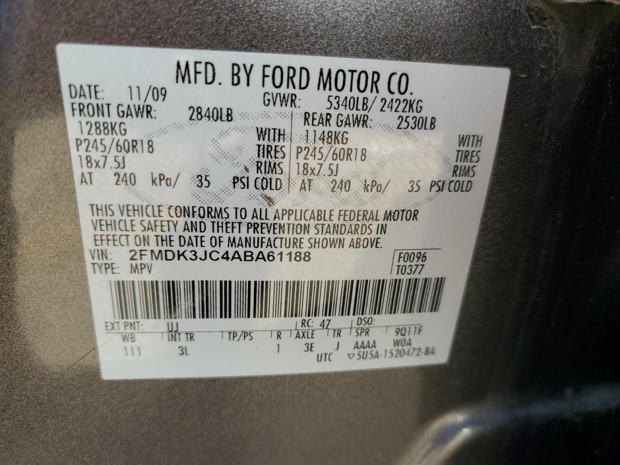 2010 Ford Edge Sel VIN: 2FMDK3JC4ABA61188 Lot: 71464024