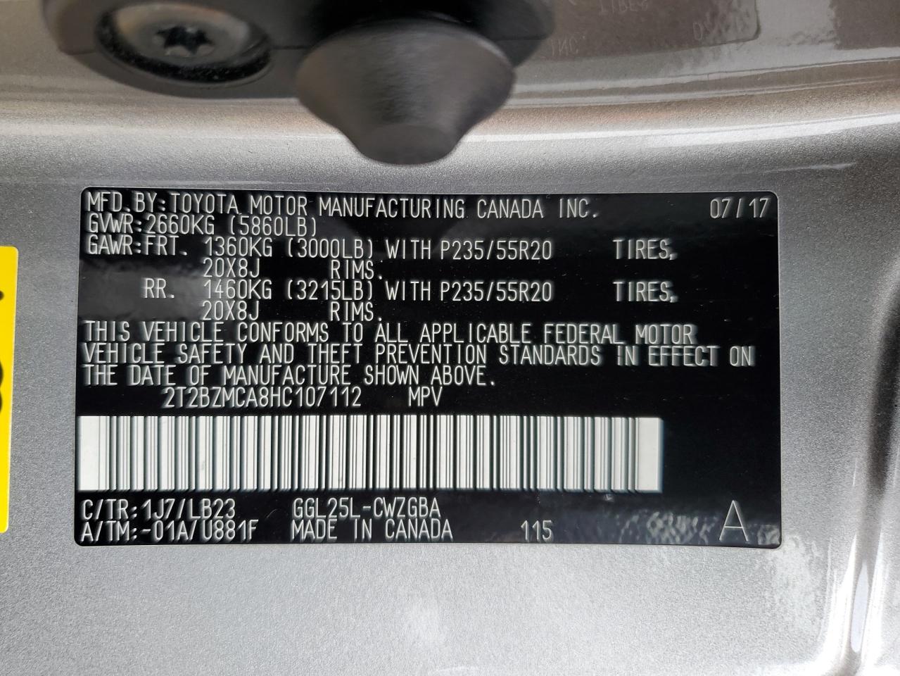 2T2BZMCA8HC107112 2017 Lexus Rx 350 Base