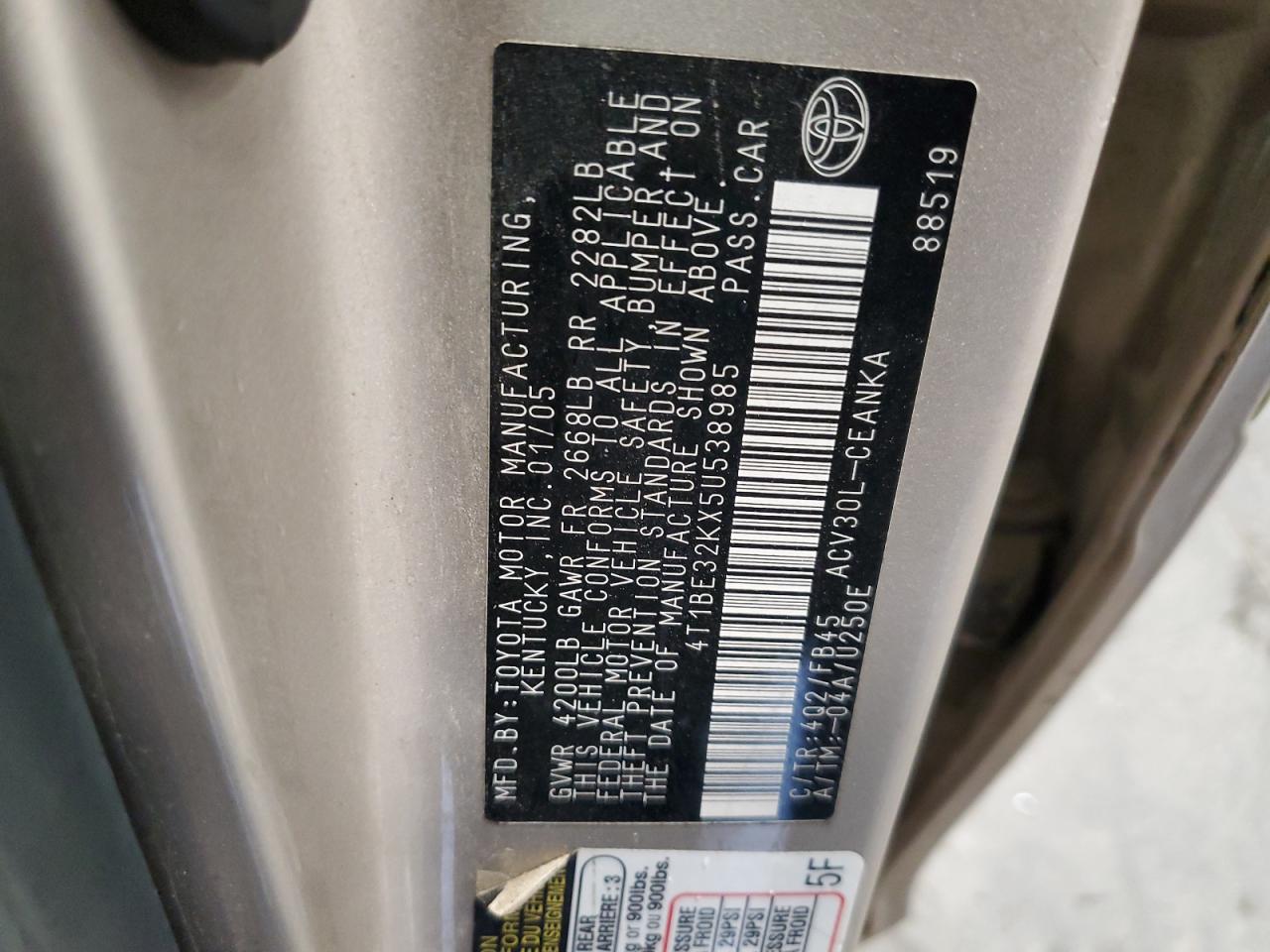 4T1BE32KX5U538985 2005 Toyota Camry Le