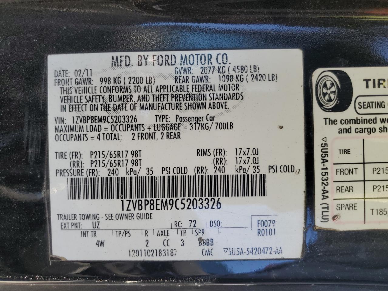 2012 Ford Mustang VIN: 1ZVBP8EM9C5203326 Lot: 73844674