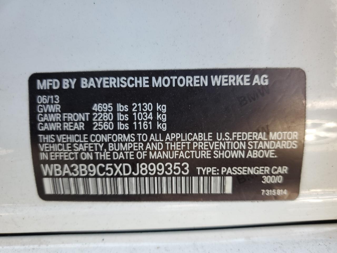 WBA3B9C5XDJ899353 2013 BMW 335 Xi