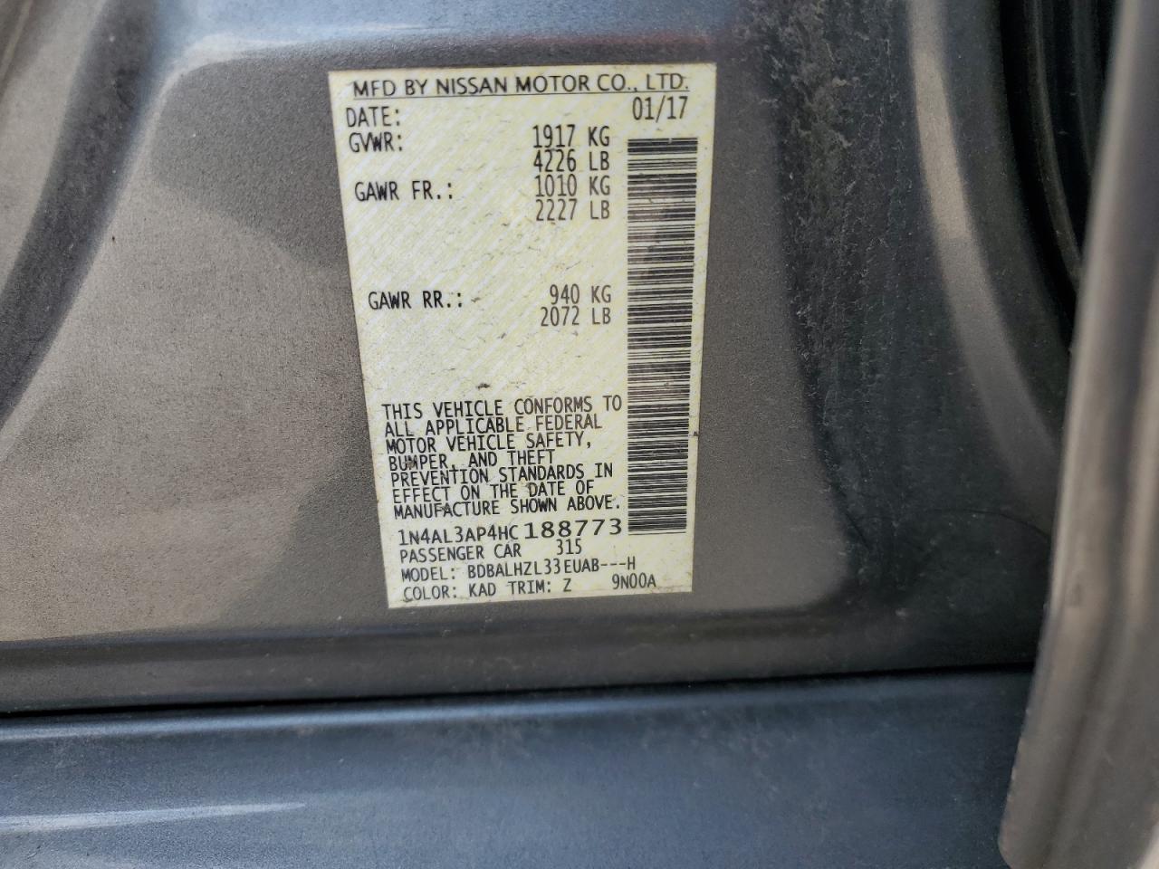 1N4AL3AP4HC188773 2017 Nissan Altima 2.5