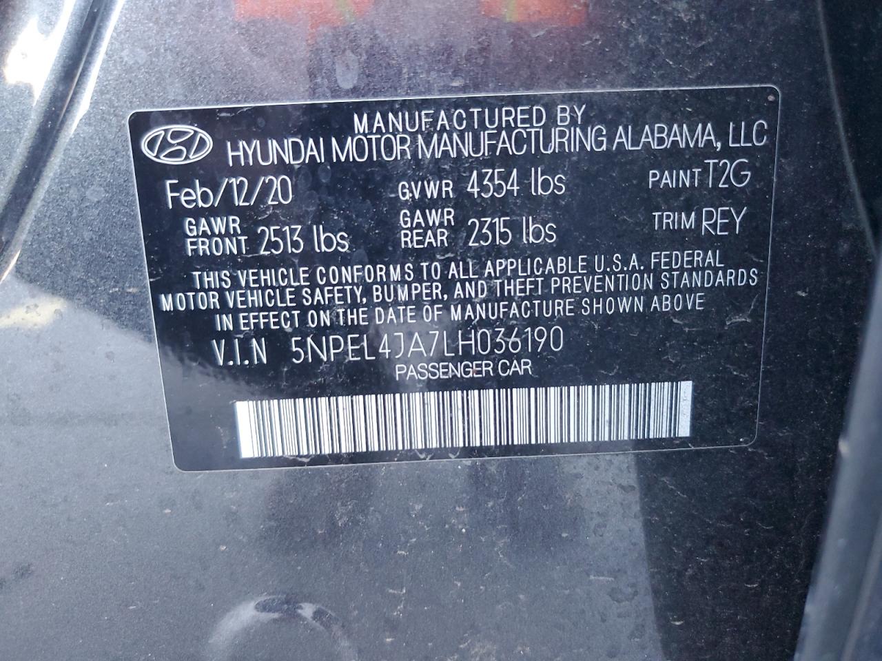 2020 Hyundai Sonata Sel VIN: 5NPEL4JA7LH036190 Lot: 73308954