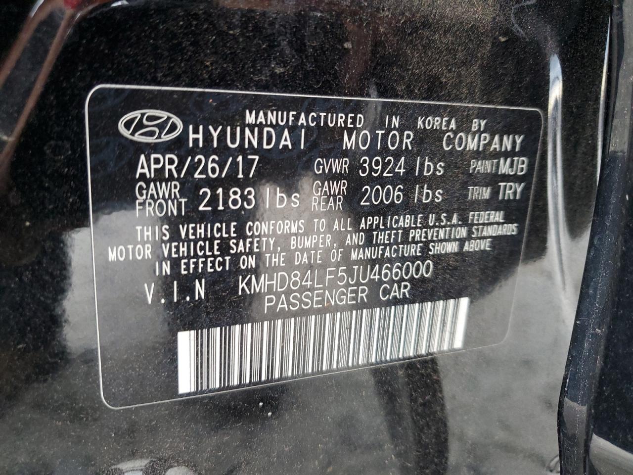 KMHD84LF5JU466000 2018 Hyundai Elantra Sel