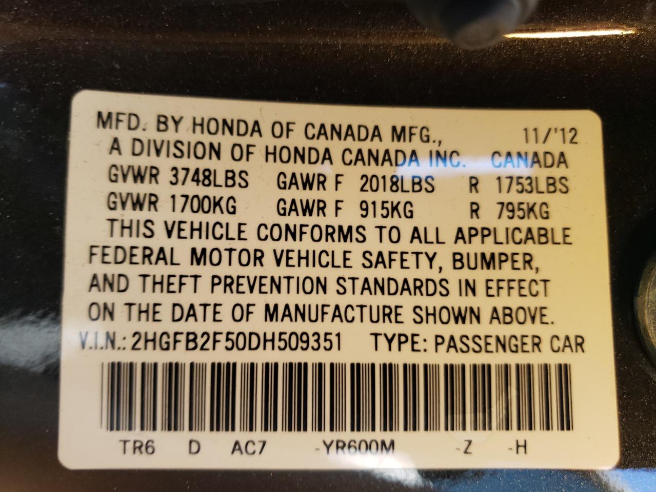 2HGFB2F50DH509351 2013 Honda Civic Lx