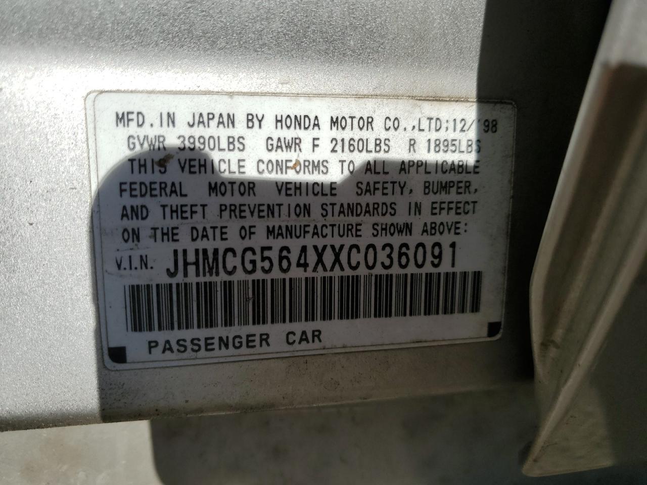 JHMCG564XXC036091 1999 Honda Accord Lx