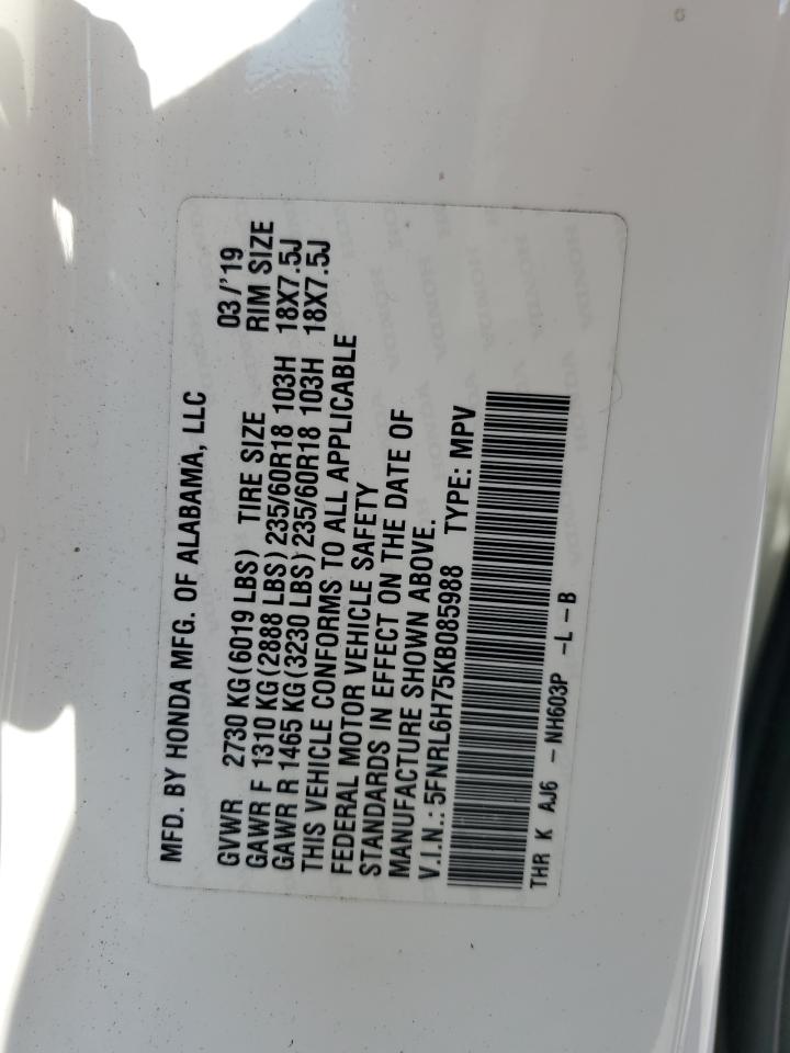 5FNRL6H75KB085988 2019 Honda Odyssey Exl