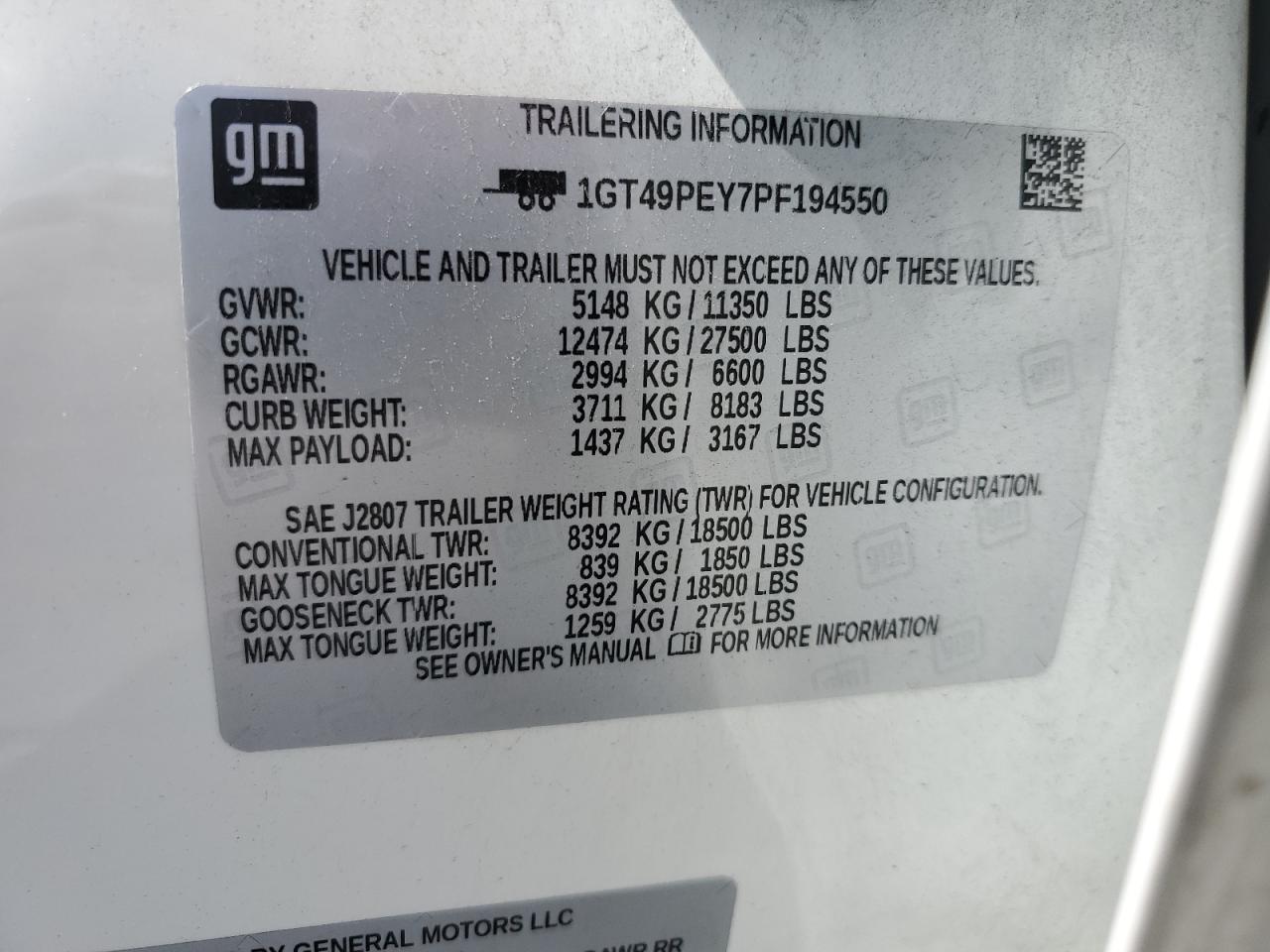 2023 GMC Sierra K2500 At4 VIN: 1GT49PEY7PF194550 Lot: 71167784