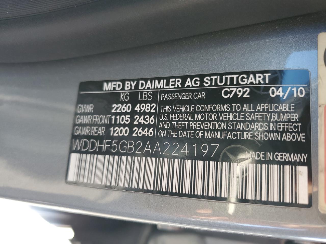 WDDHF5GB2AA224197 2010 Mercedes-Benz E 350