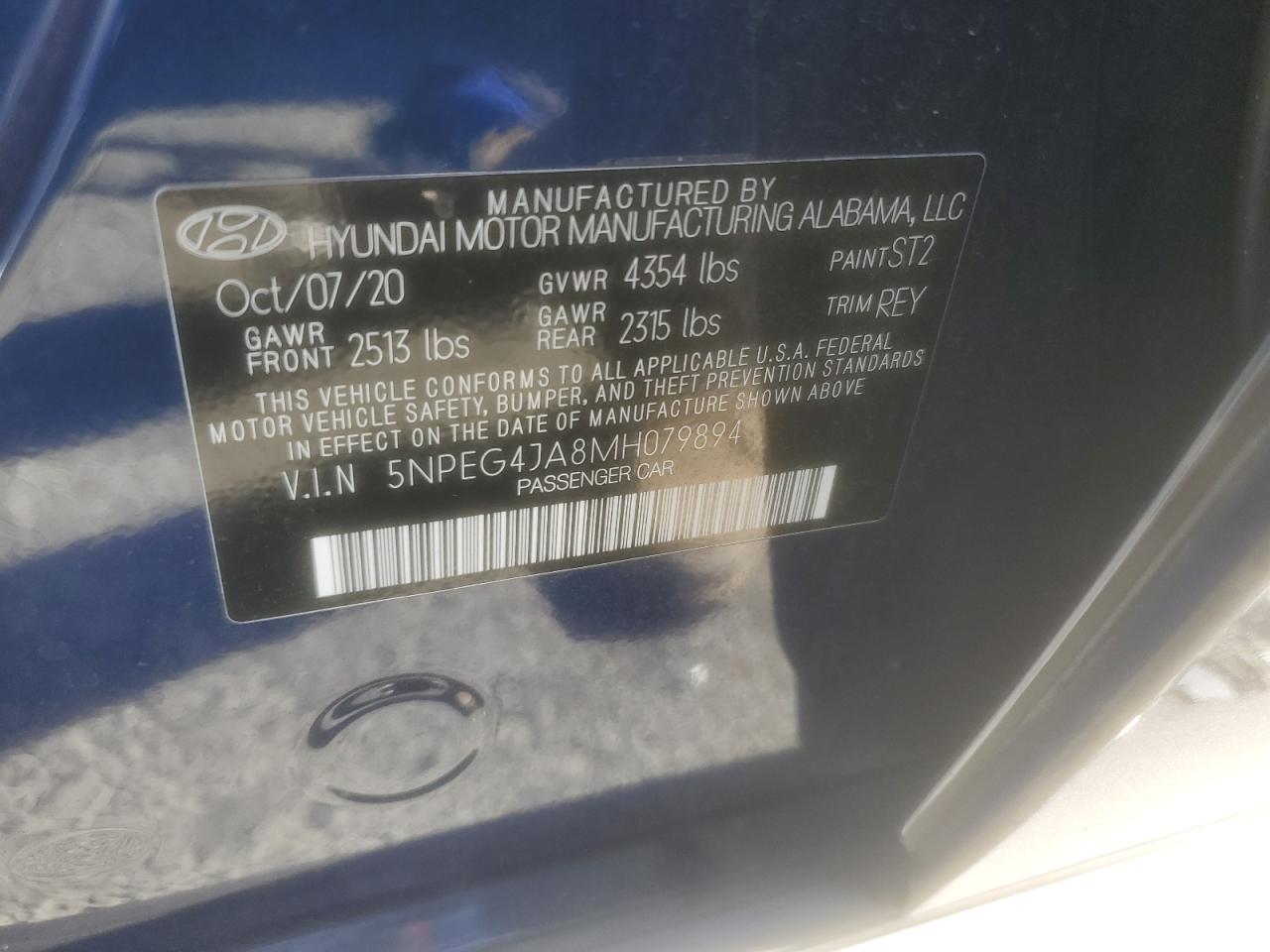 2021 Hyundai Sonata Se VIN: 5NPEG4JA8MH079894 Lot: 70102624