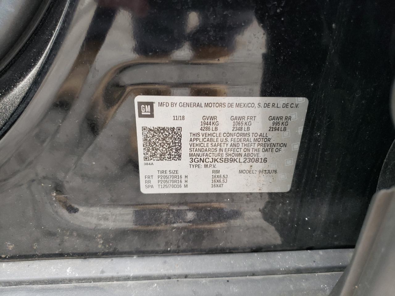 2019 Chevrolet Trax Ls VIN: 3GNCJKSB9KL230816 Lot: 73508044