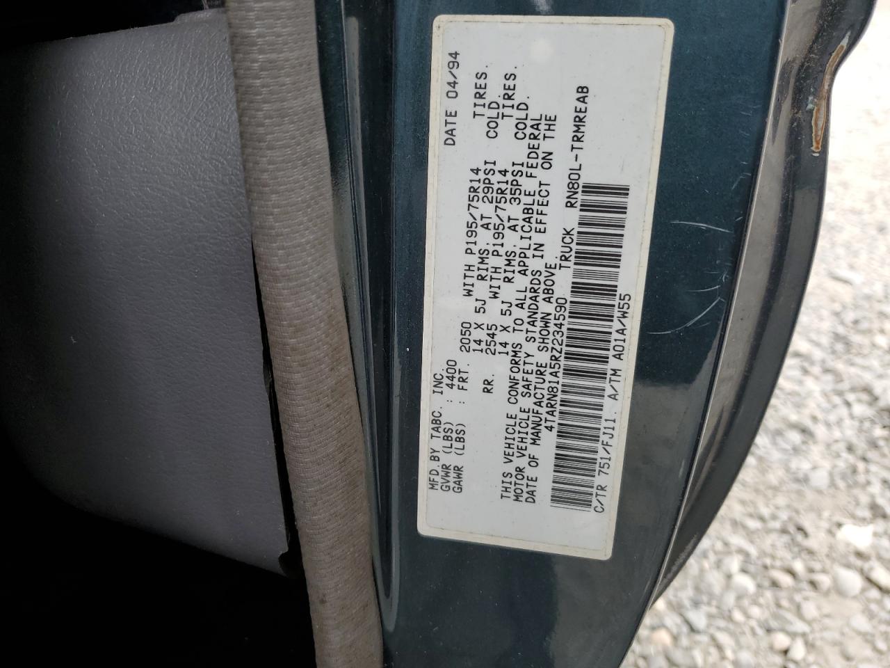 1994 Toyota Pickup 1/2 Ton Short Wheelbase Stb VIN: 4TARN81A5RZ234590 Lot: 70862364