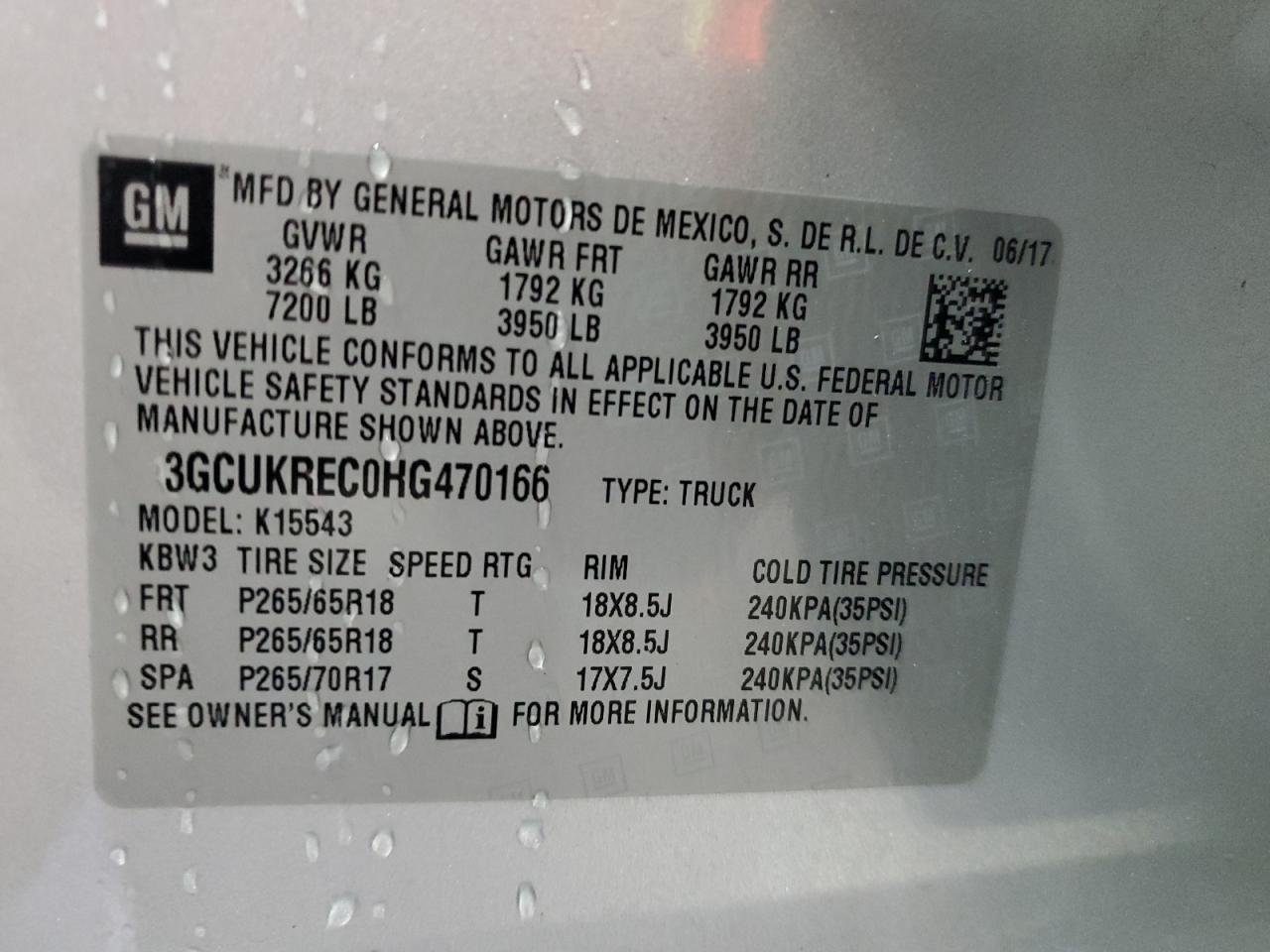 3GCUKREC0HG470166 2017 Chevrolet Silverado K1500 Lt