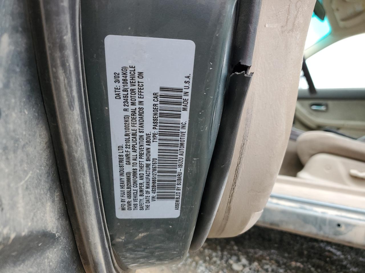 4S3BH665127657570 2002 Subaru Legacy Outback