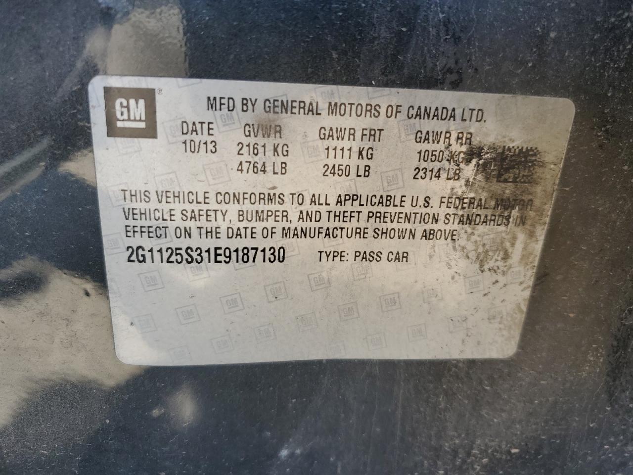 2G1125S31E9187130 2014 Chevrolet Impala Lt