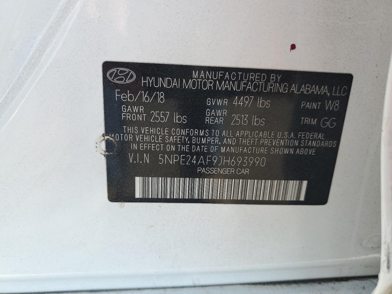 5NPE24AF9JH693990 2018 Hyundai Sonata Se