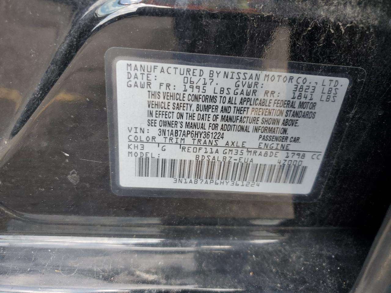 3N1AB7AP6HY361224 2017 Nissan Sentra S