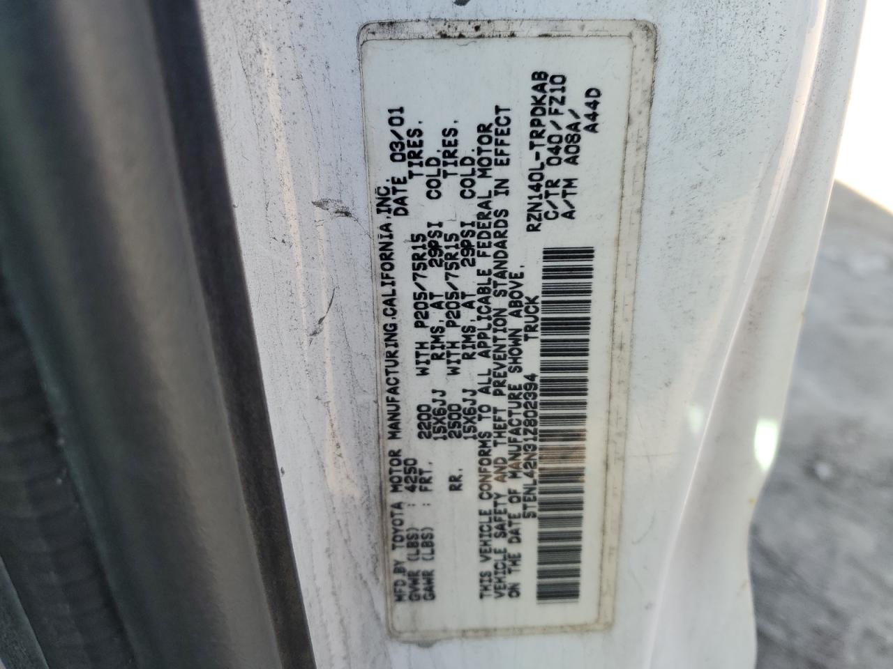 2001 Toyota Tacoma VIN: 5TENL42N31Z802394 Lot: 73437944