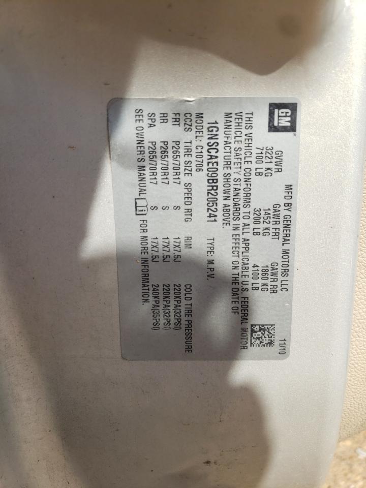 2011 Chevrolet Tahoe C1500 Ls VIN: 1GNSCAE09BR205241 Lot: 85248484