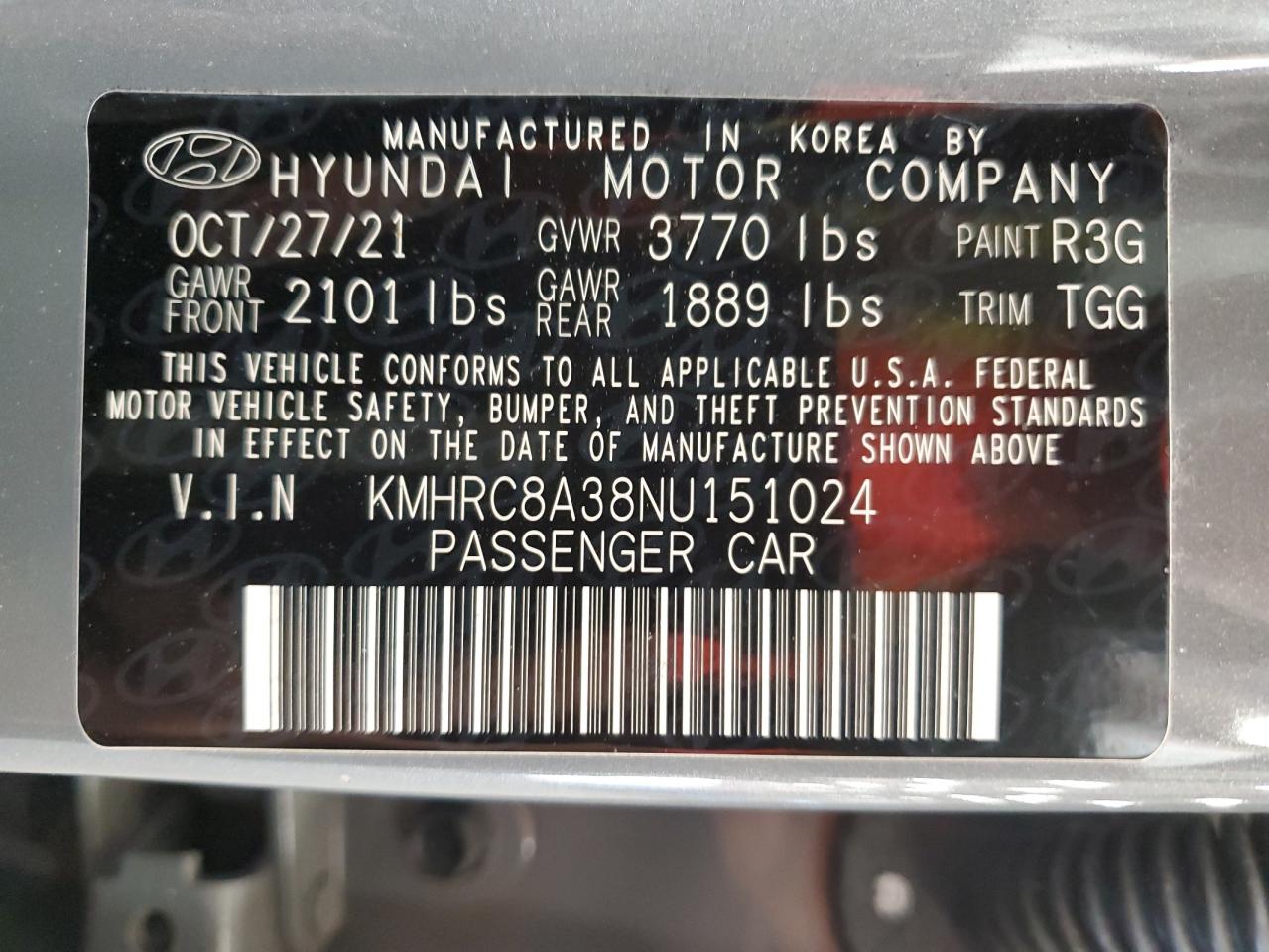 2022 Hyundai Venue Sel VIN: KMHRC8A38NU151024 Lot: 71489544