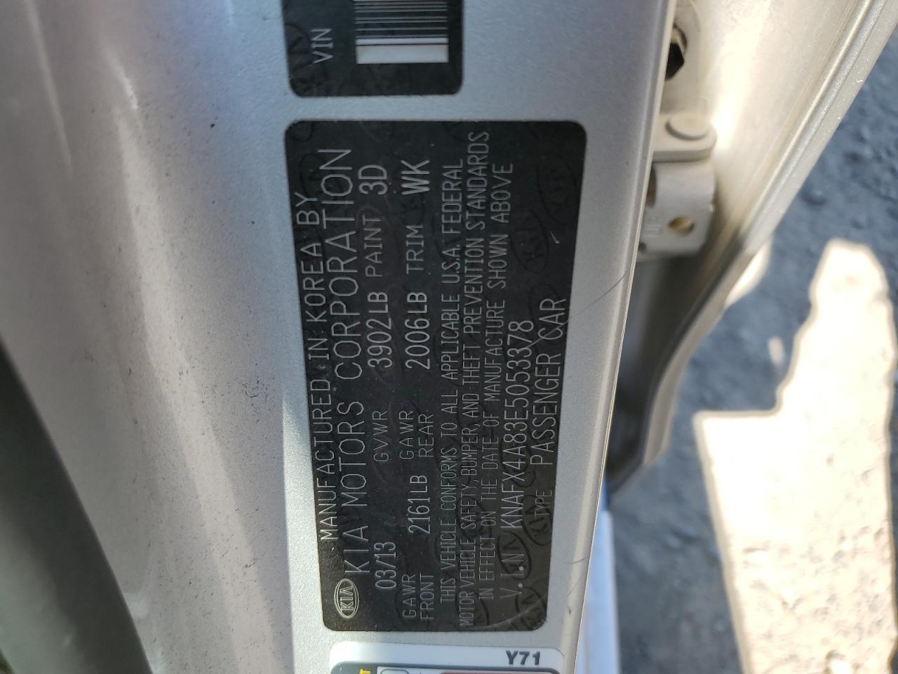 KNAFX4A83E5053378 2014 Kia Forte Ex