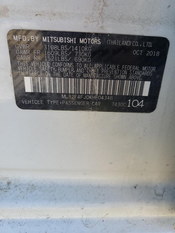 2019 Mitsubishi Mirage G4 Se VIN: ML32F4FJ0KHF04346 Lot: 73011444