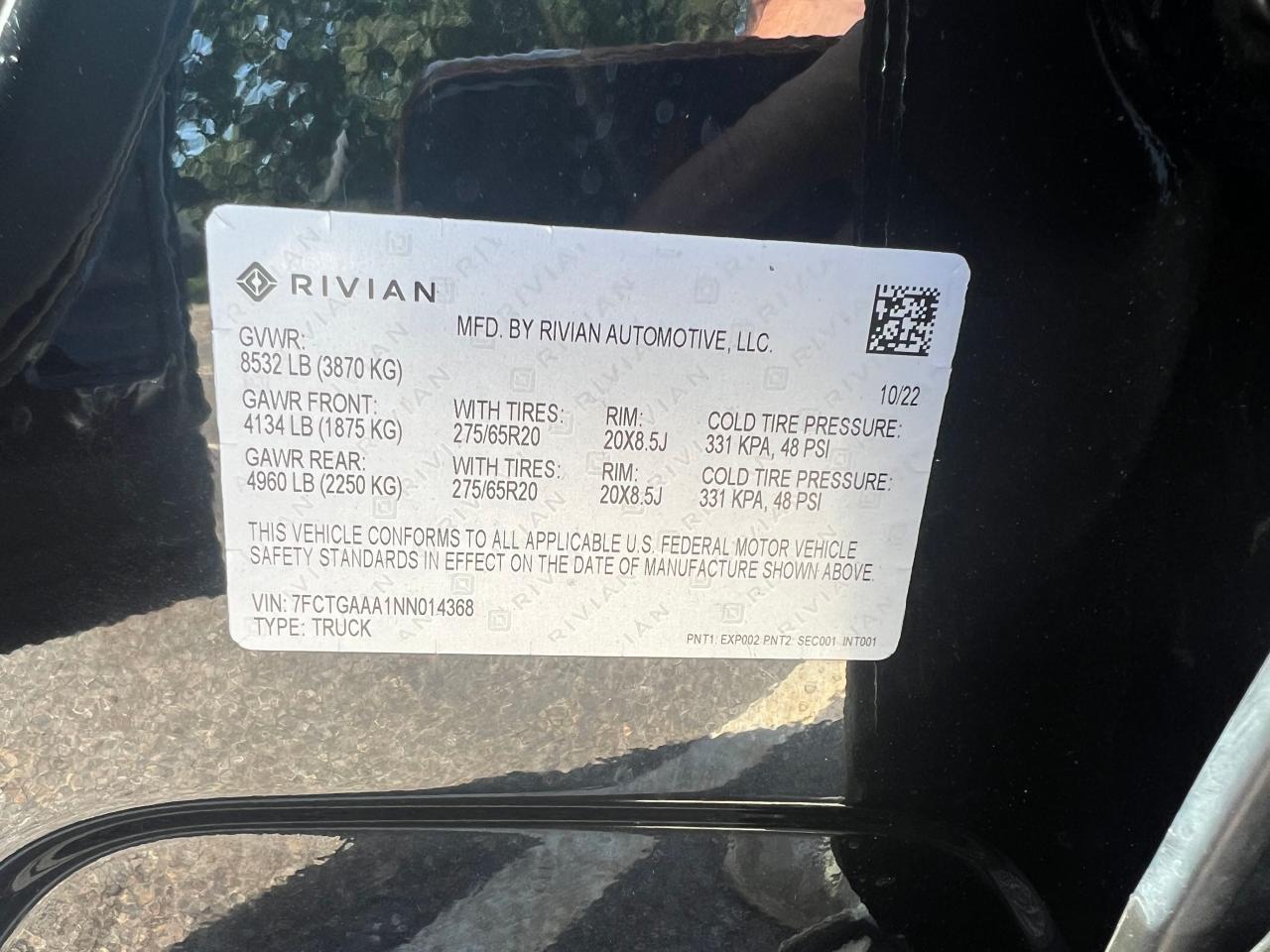 2022 Rivian R1T Adventure VIN: 7FCTGAAA1NN014368 Lot: 70342284