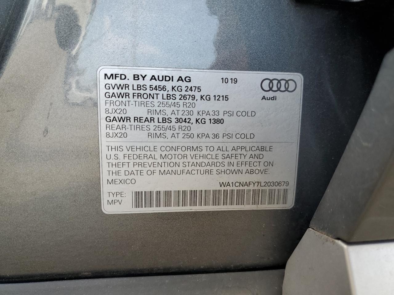 WA1CNAFY7L2030679 2020 Audi Q5 Prestige