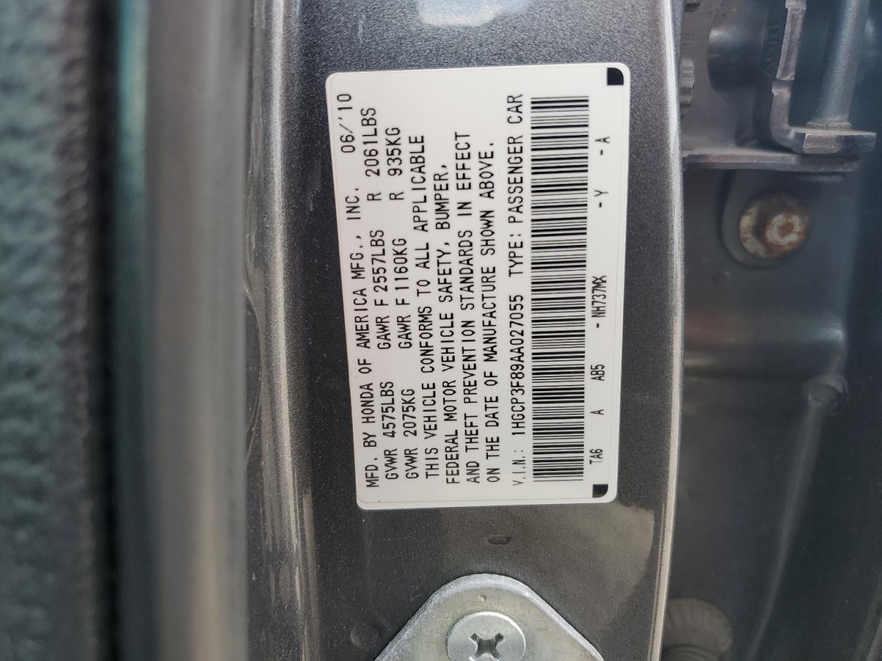 1HGCP3F89AA027055 2010 Honda Accord Exl