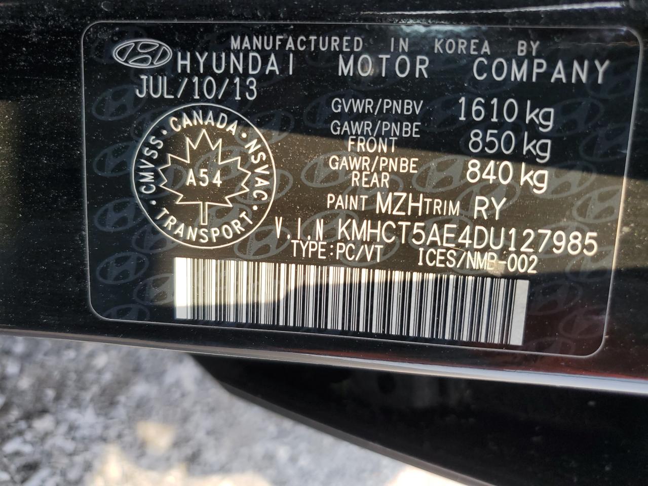 KMHCT5AE4DU127985 2013 Hyundai Accent Gls