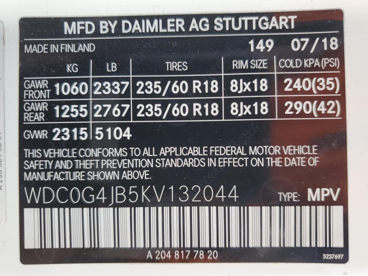 WDC0G4JB5KV132044 2019 Mercedes-Benz Glc 300