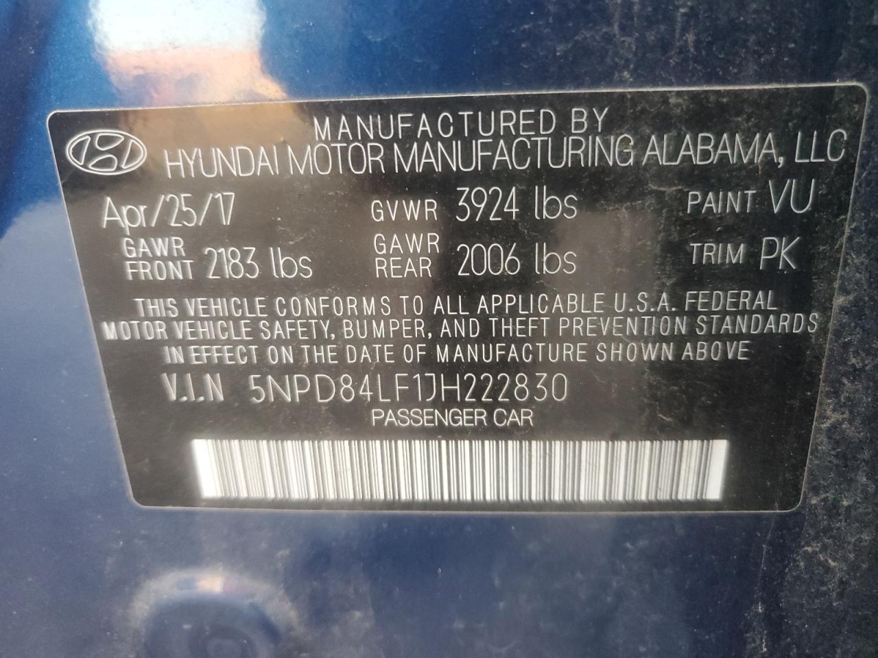 5NPD84LF1JH222830 2018 Hyundai Elantra Sel