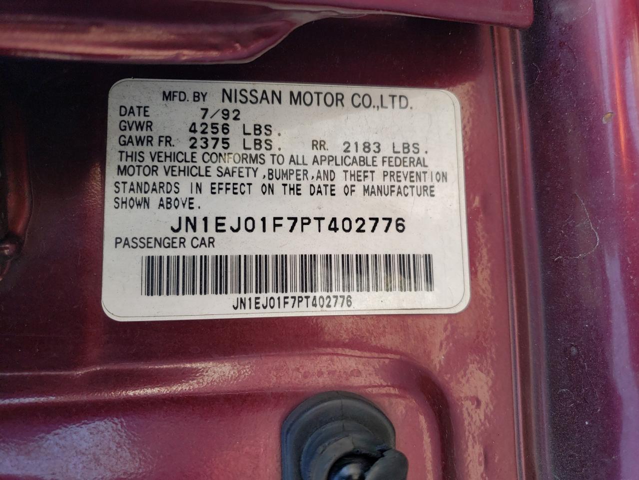 JN1EJ01F7PT402776 1993 Nissan Maxima Se