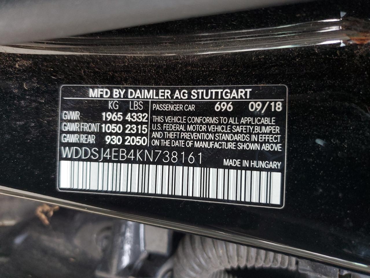 WDDSJ4EB4KN738161 2019 Mercedes-Benz Cla 250