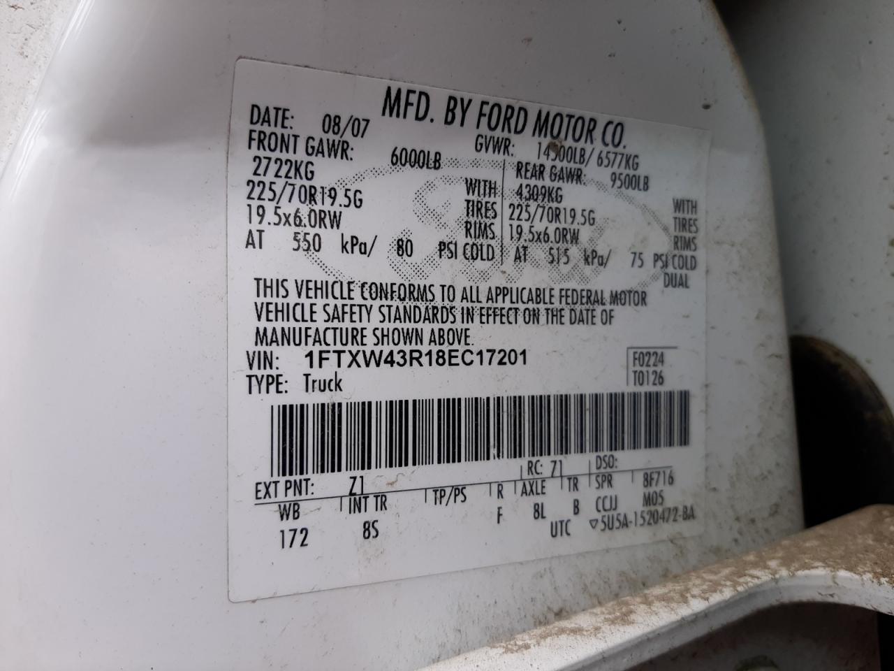 1FTXW43R18EC17201 2008 Ford F450 Super Duty