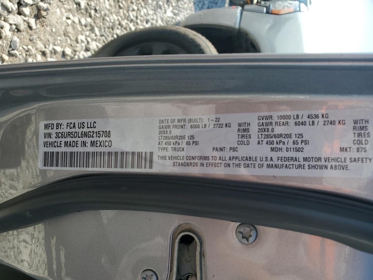 2022 Ram 2500 Big Horn/Lone Star VIN: 3C6UR5DL6NG215708 Lot: 70595574