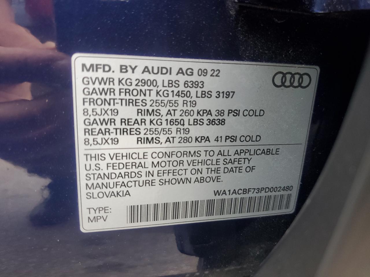 2023 Audi Q7 Premium VIN: WA1ACBF73PD002480 Lot: 67861244