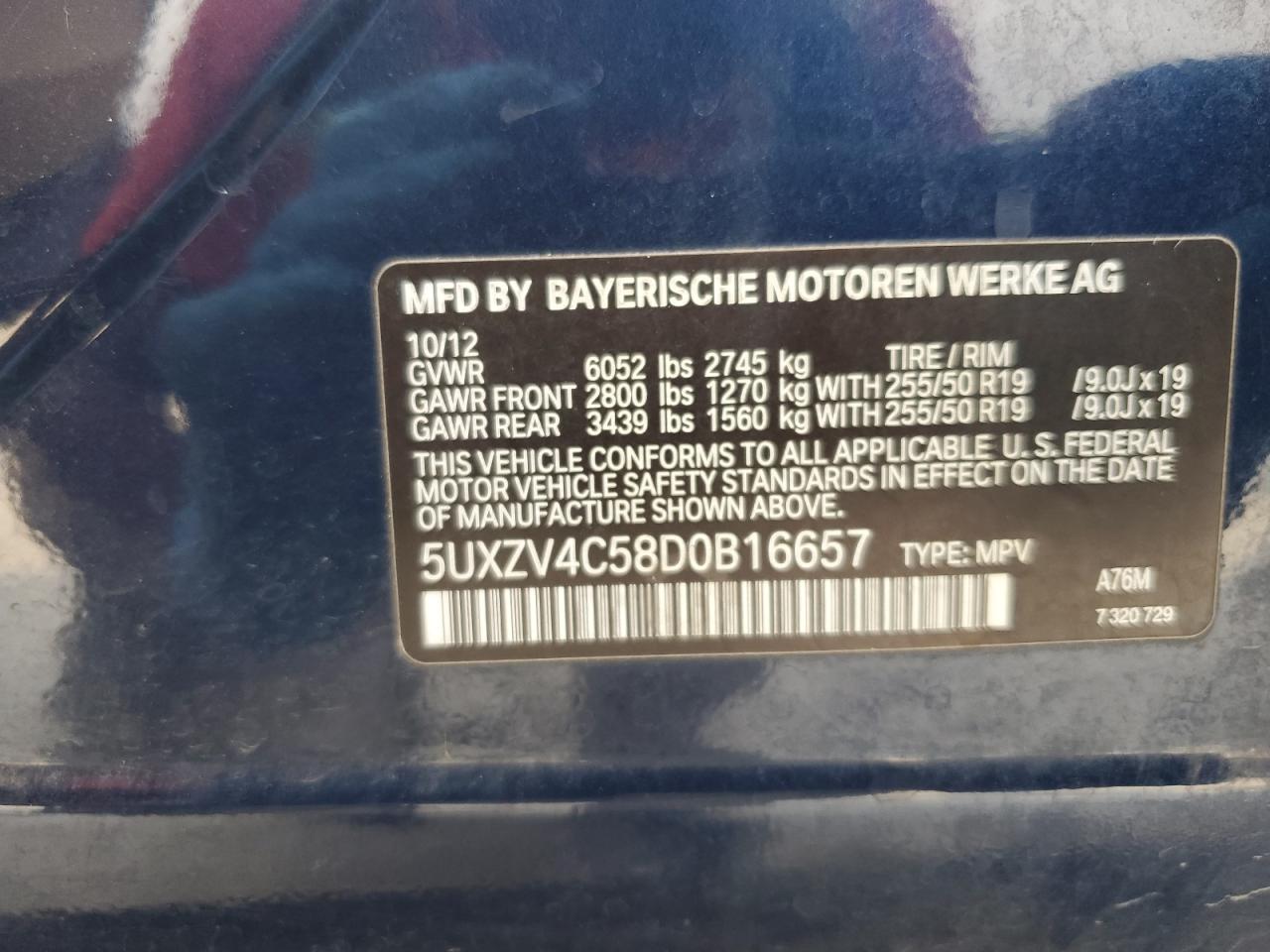 2013 BMW X5 xDrive35I VIN: 5UXZV4C58D0B16657 Lot: 72548684