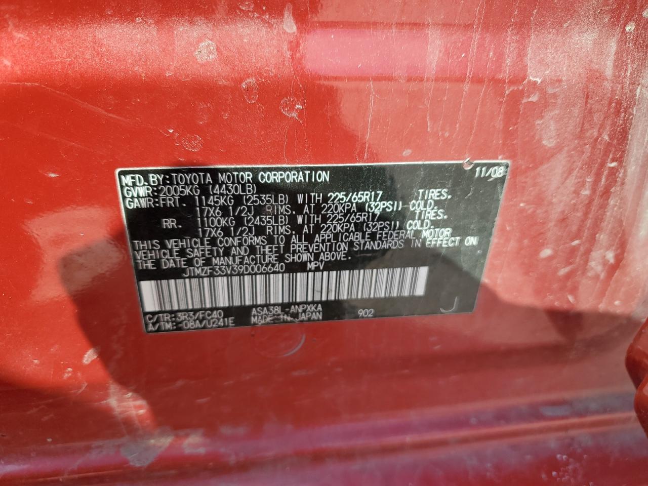 2009 Toyota Rav4 VIN: JTMZF33V39D006640 Lot: 73705554