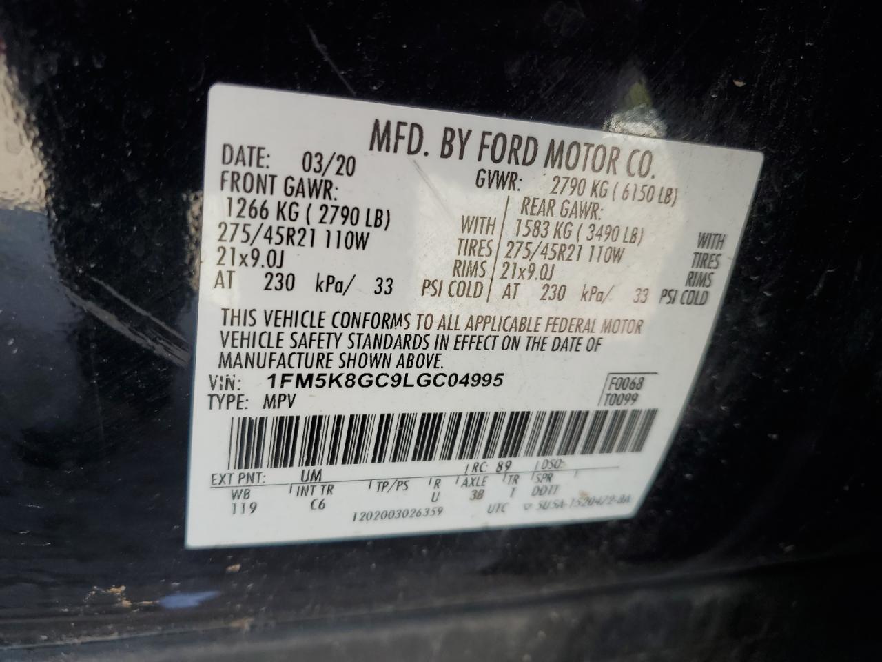 1FM5K8GC9LGC04995 2020 Ford Explorer St