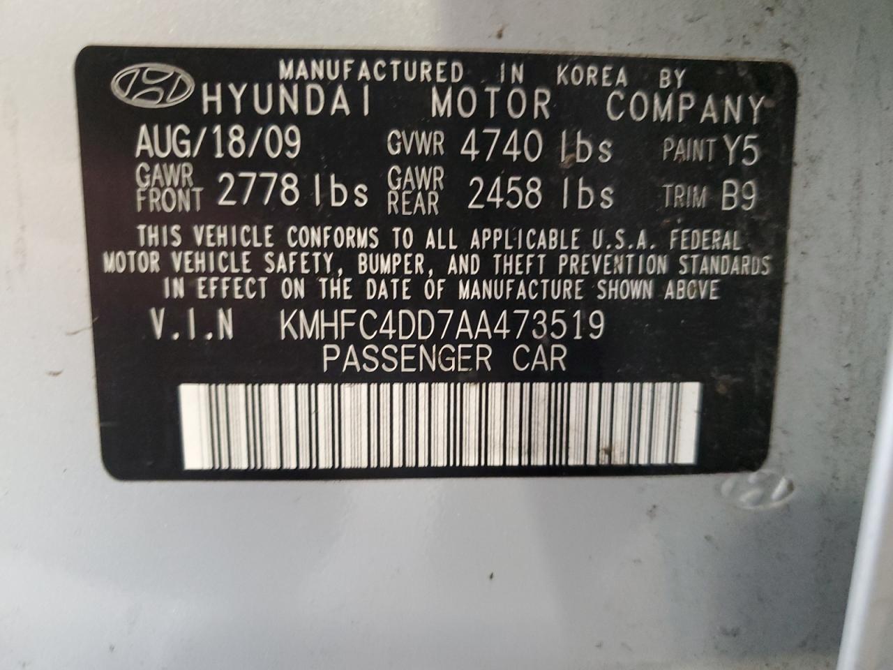 2010 Hyundai Azera Gls VIN: KMHFC4DD7AA473519 Lot: 71422234