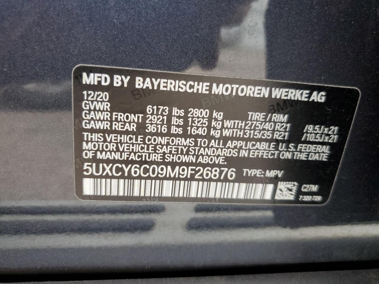 5UXCY6C09M9F26876 2021 BMW X6 xDrive40I