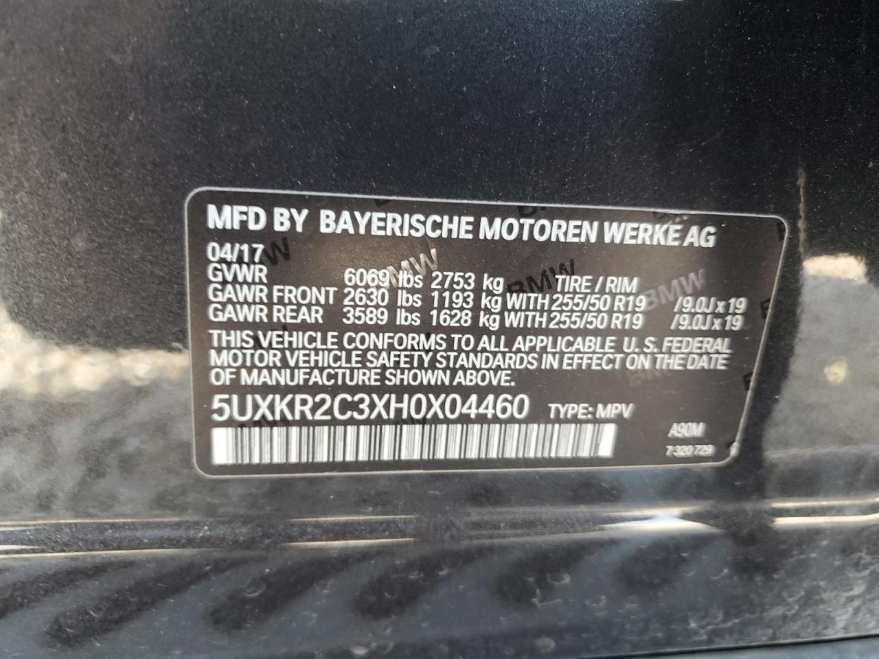 5UXKR2C3XH0X04460 2017 BMW X5 Sdrive35I