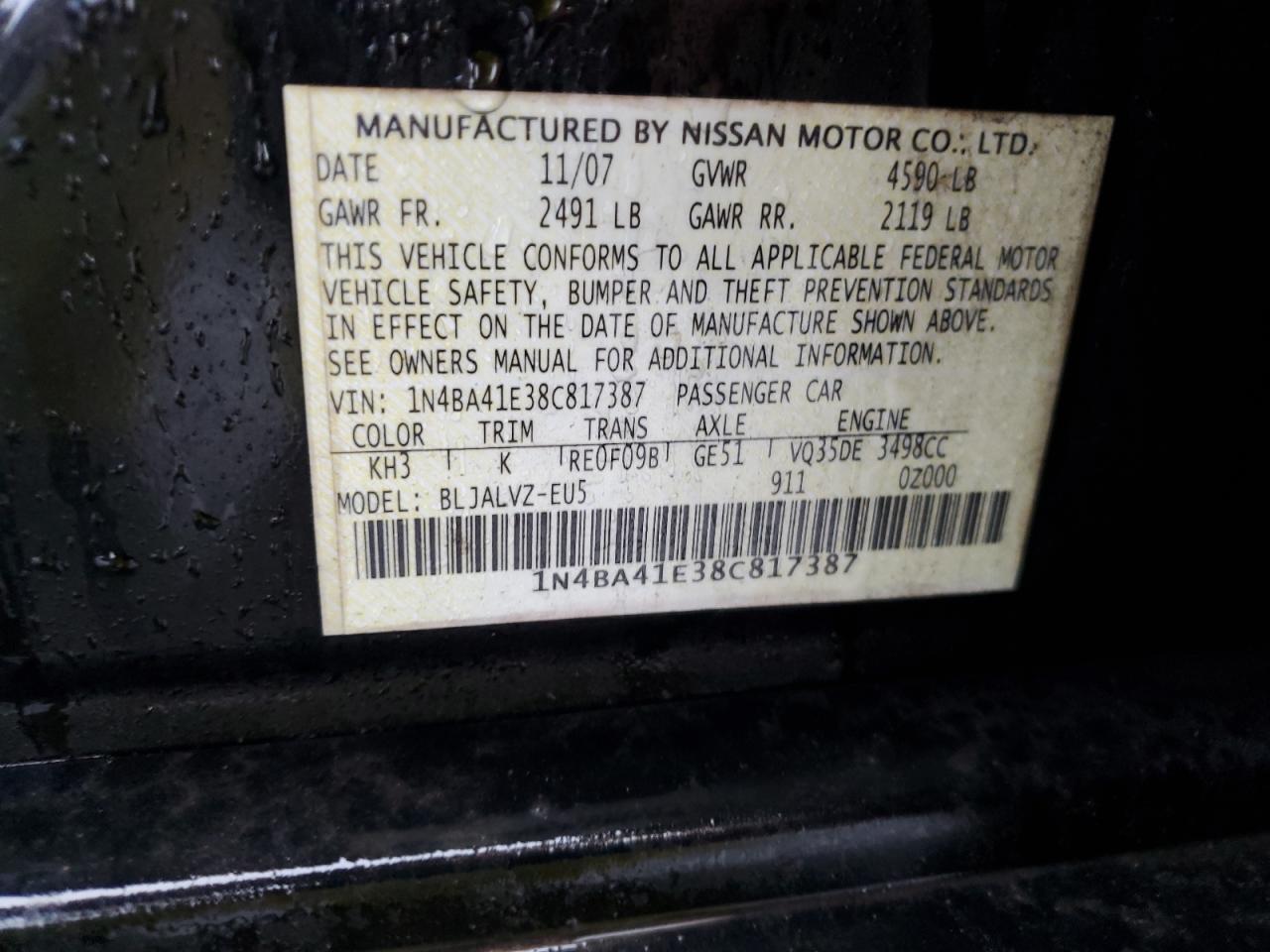 1N4BA41E38C817387 2008 Nissan Maxima Se