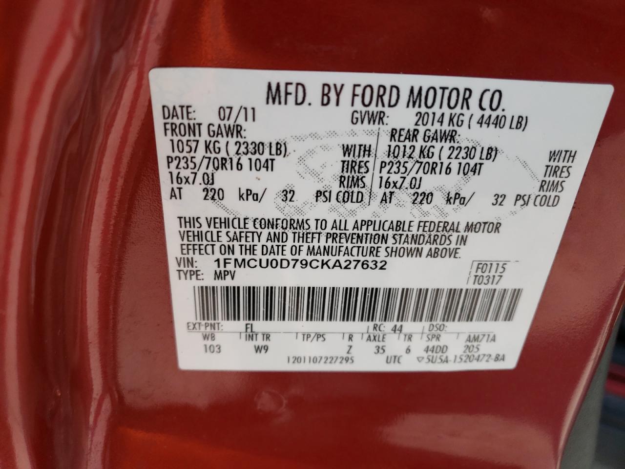 1FMCU0D79CKA27632 2012 Ford Escape Xlt