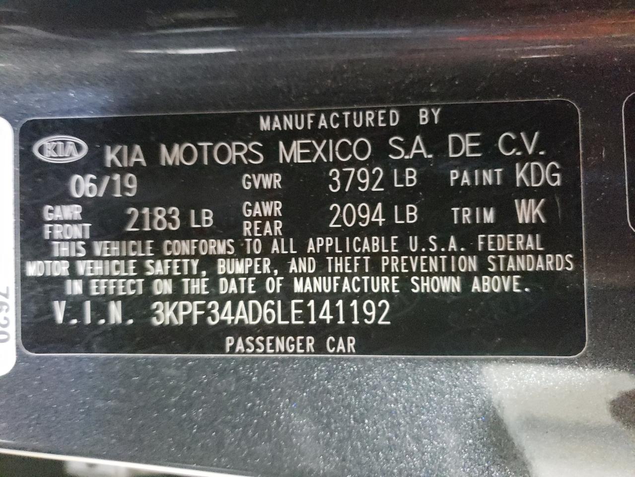 3KPF34AD6LE141192 2020 Kia Forte Gt Line