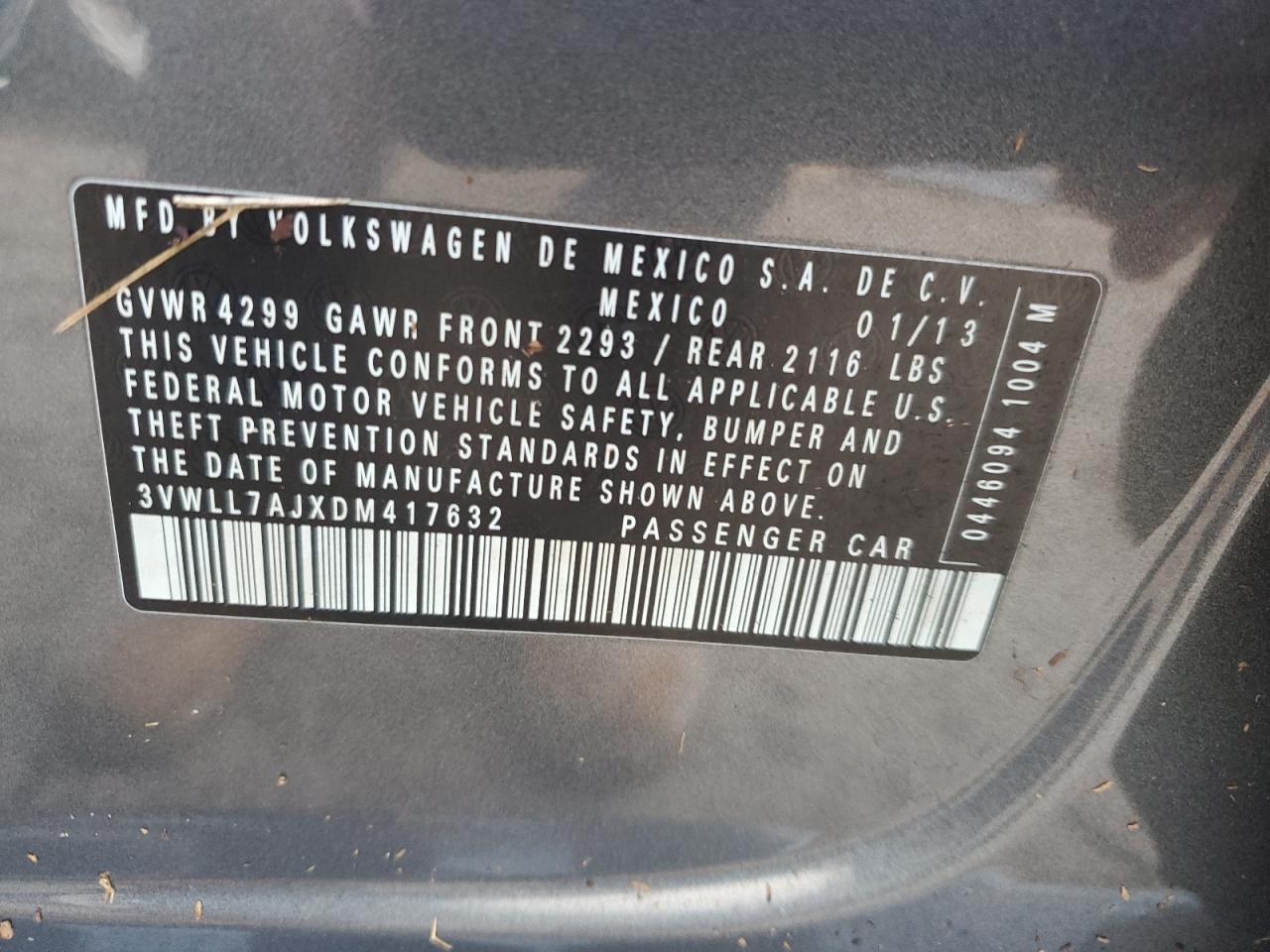 2013 Volkswagen Jetta Tdi VIN: 3VWLL7AJXDM417632 Lot: 73656744
